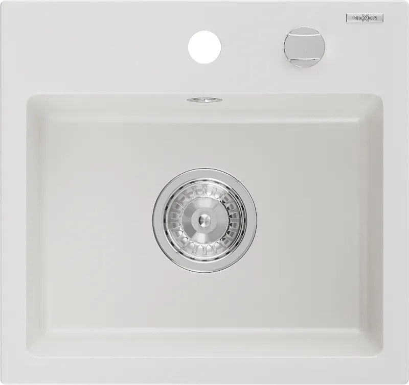 Mexen Milo кухненска мивка от гранит с 1 камера 435 x 410 мм, бял, сифон хром - 6505441000-20