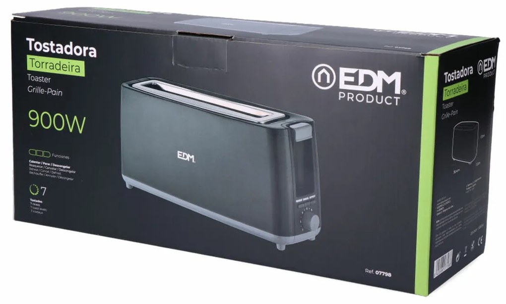 Тостер EDM Black Design Дълга 900 W