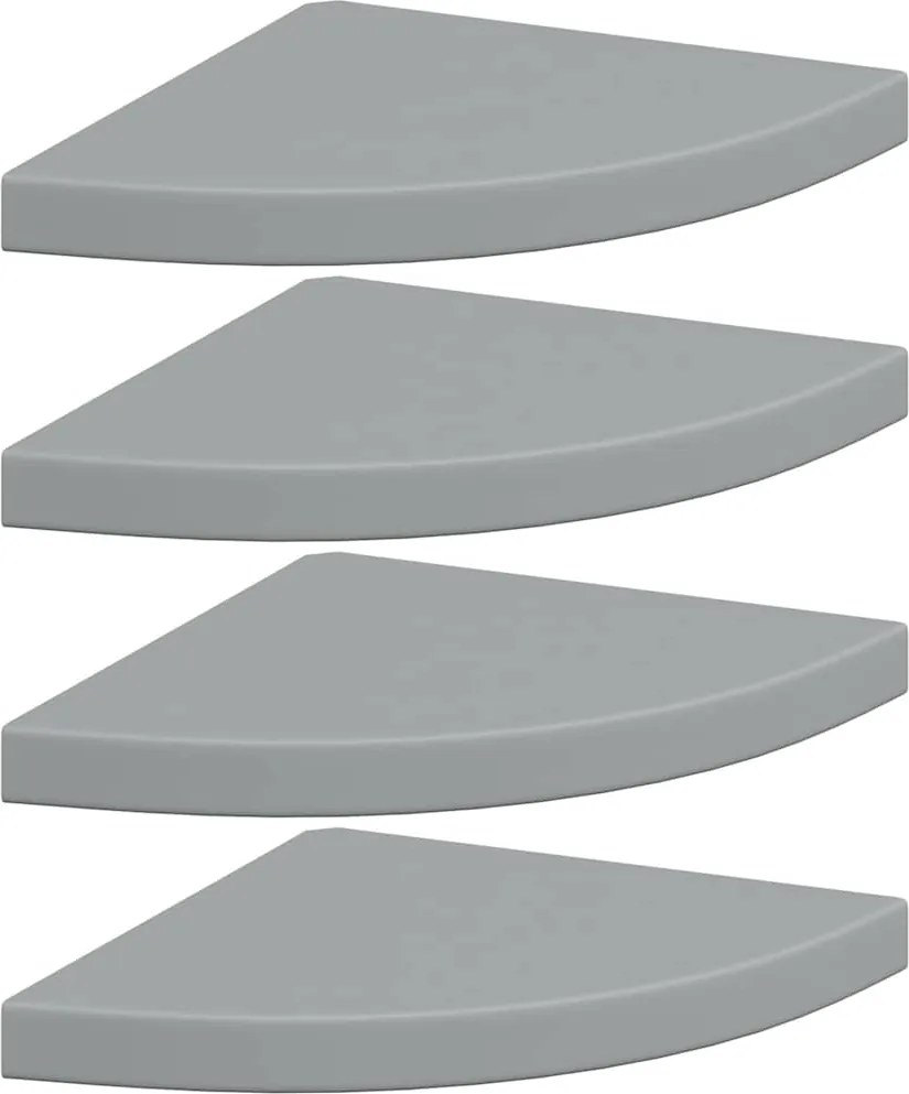323924 vidaXL Окачени ъглови рафтове, 4 бр, сиви, 35x35x3,8 см, МДФ