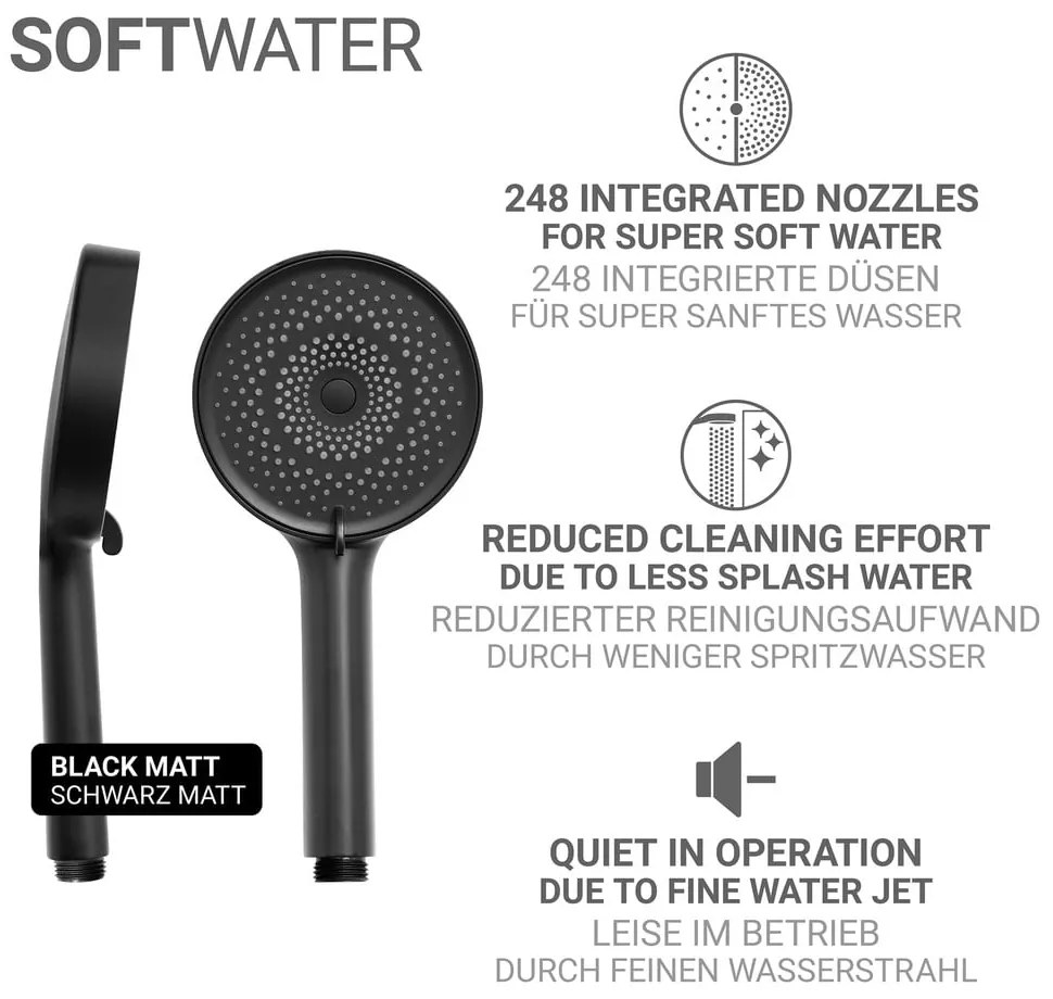 Матово черно пластмасова душ глава ø 12 cm Softwater – Wenko