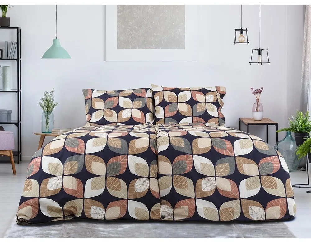 Кафяво единично крепирано спално бельо 140x200 cm Autumn Leaf – B.E.S.