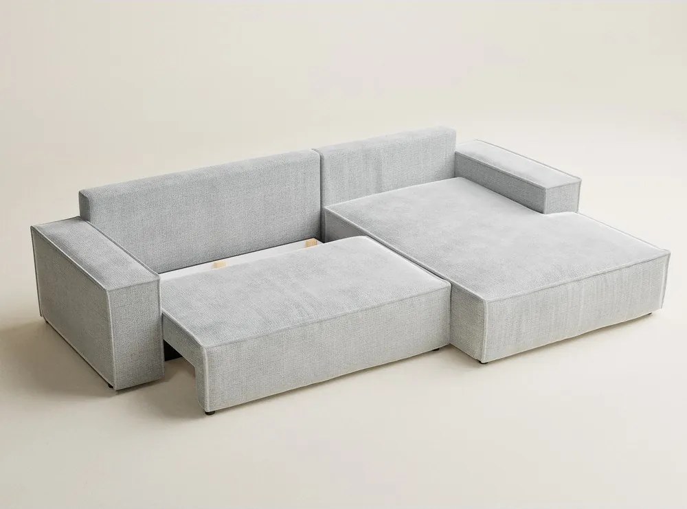Светлосив шенилов сгъваем/с място за съхранение ъглов диван (десен ъгъл) Maze – Maison de Rêve