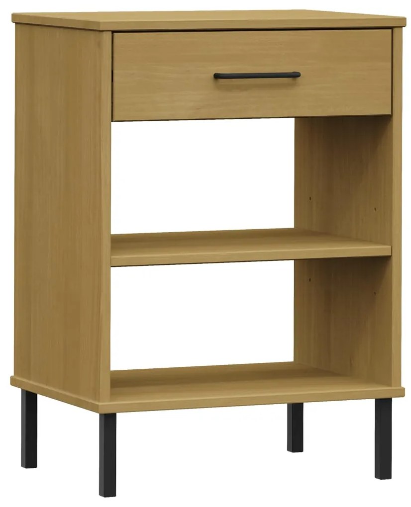 351000 vidaXL Конзолно шкафче с метални крака, кафяво, бор масив, OSLO