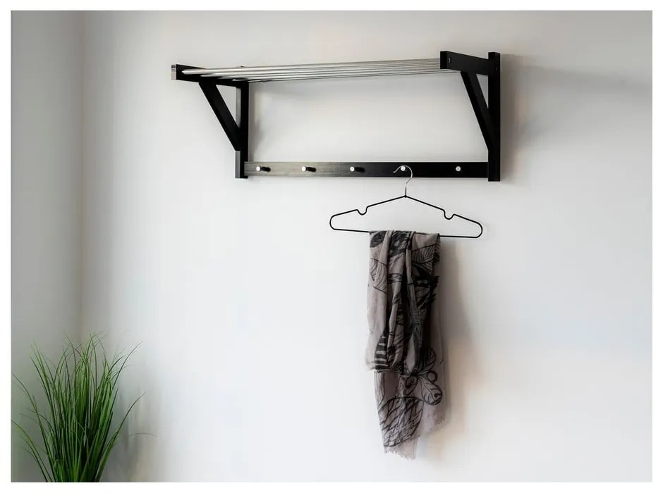 Черна стенна закачалка от тополово дърво с рафт Padova - House Nordic