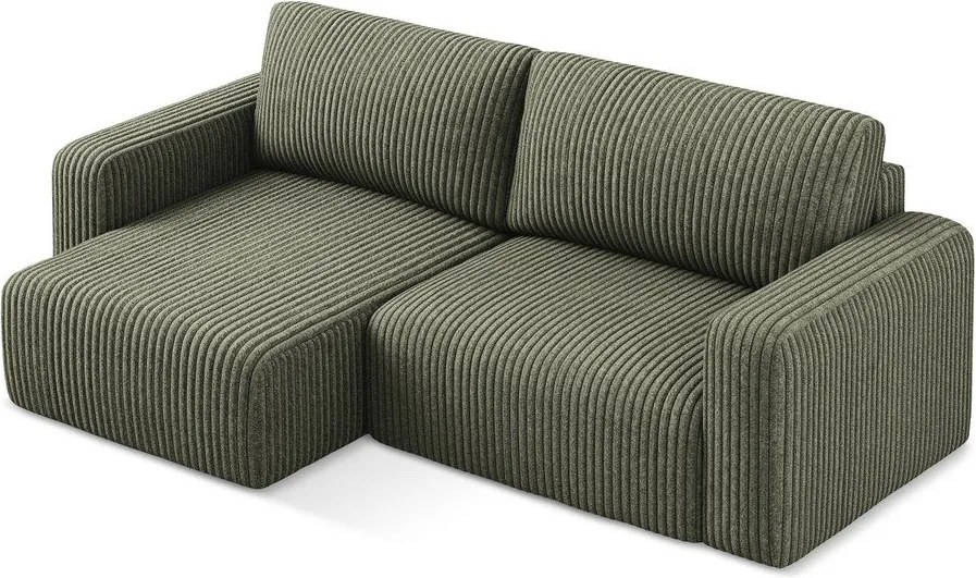 Зелен сгъваем/с място за съхранение ъглов диван от рипсено кадифе (ляв ъгъл) Kona – Makamii