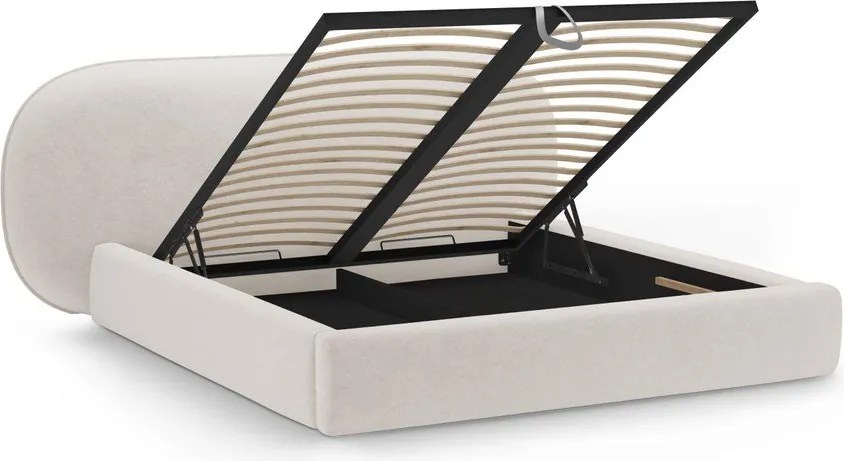 Кремаво двойно легло 200x200 cm тапицирано с място за съхранение с включена подматрачна рамка Ovalo – Micadoni