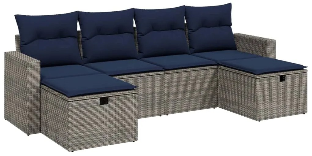 3263547 vidaXL Градински диван с възглавници, 6 части, полиратан, сив