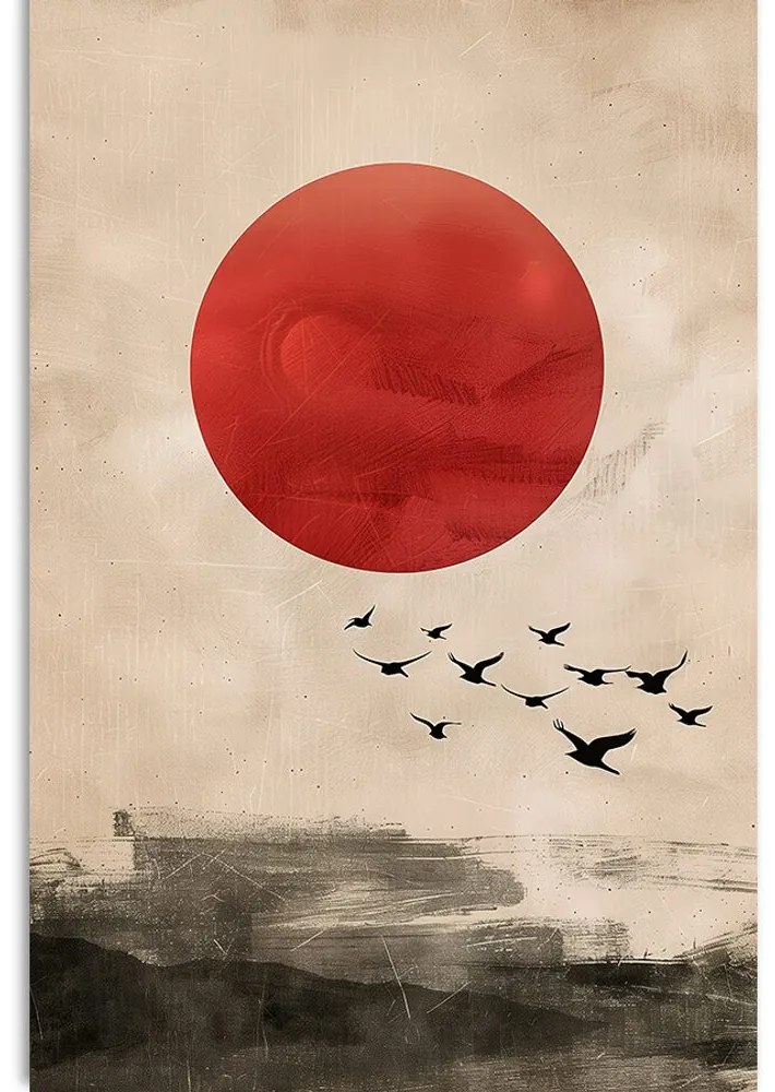 Картина на платно – Japandi магията на червената луна