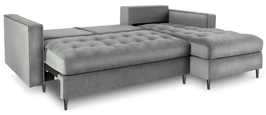 Светлосиво кадифено ъглово канапе, десен ъгъл Santo - Milo Casa