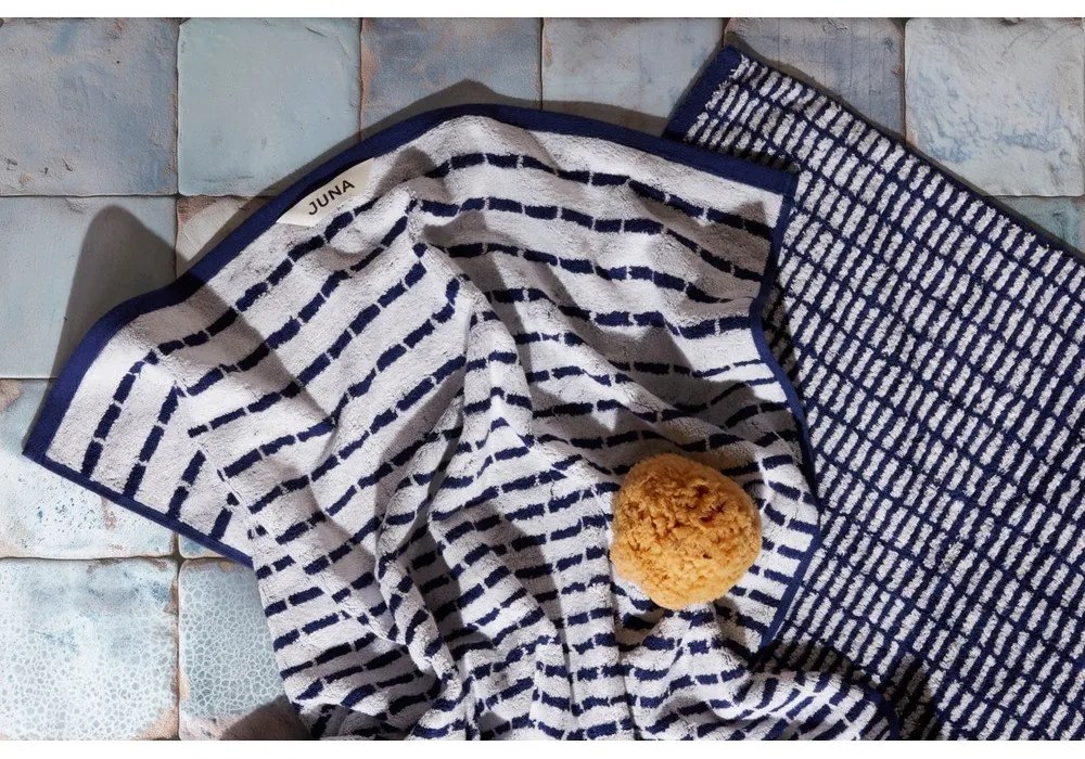 Бяла/синя кърпа от тери със смес от бамбук 50x100 cm Nuance – JUNA