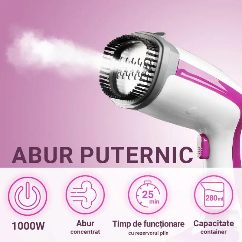 Уред за гладене с пара Oliver Voltz OV51051A, 1000W, 280мл, 10г/мин, Бял/розов