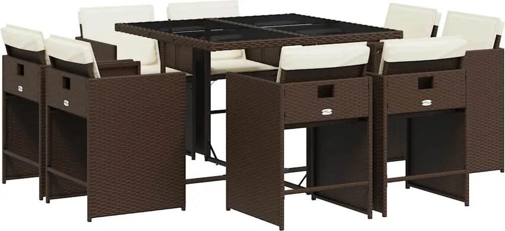 3211197 vidaXL Градински трапезен комплект възглавници 9 части кафяв полиратан