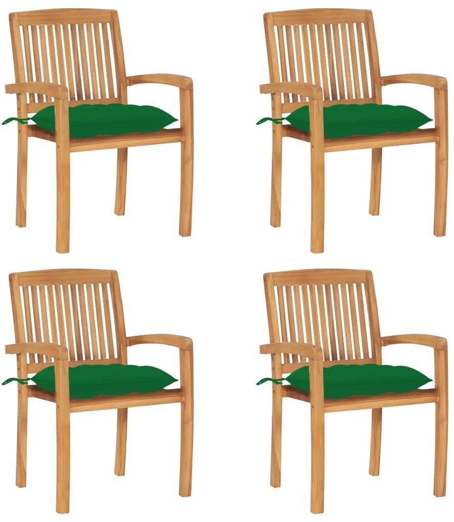 3073260 vidaXL Стифиращи градински столове с възглавници 4 бр тик масив