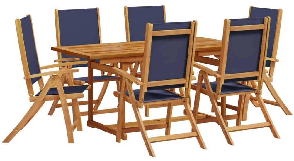 3279298 vidaXL Градински трапезен комплект, 7 части, акация масив и textilene