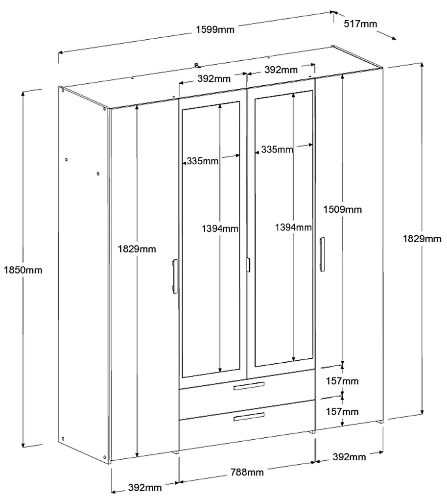 Гардероб Dorm 4-door с огледало-Fusiko