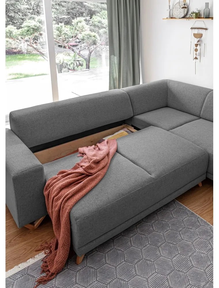 Сив разтегателен/с място за съхранение ъглов диван (десен ъгъл/L форма) Classy Sophie – Miuform