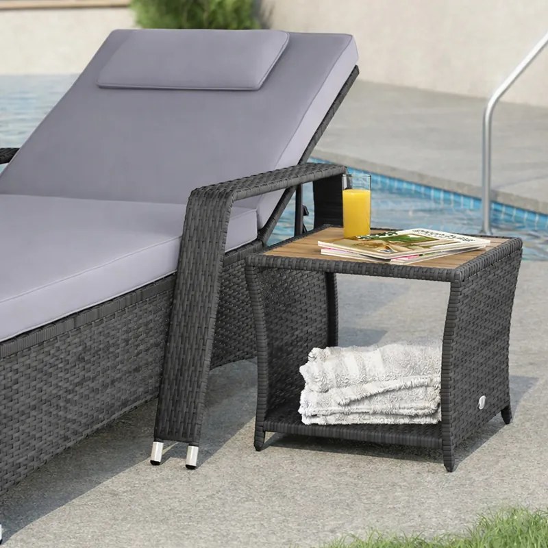 Странична маса от полиротанг с плот от акациева дървесина 45 × 45 cm Сив