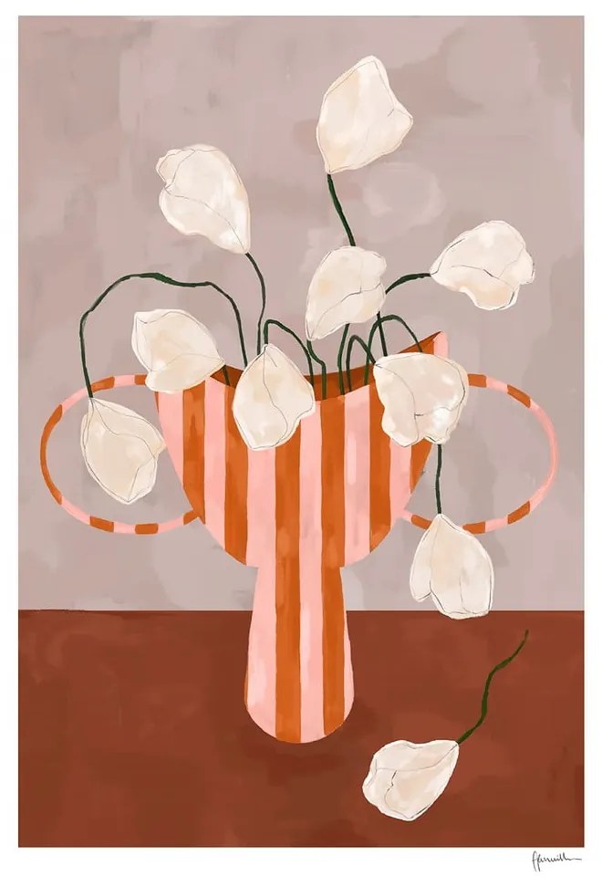Постер 30x40 cm White Flowers in Striped Vase – Frankie Penwill – The Poster Club