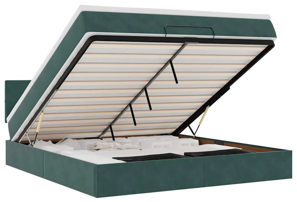 3312641 vidaXL Османска легло с матрак и LED, тъмнозелено, 180x200 см, кадифе