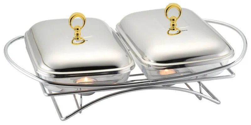 Съд за топло сервиране Klausberg KB 7922, 2х1.5 л, Термоустойчиво стъкло, Инокс/златист