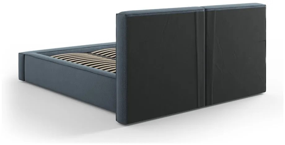 Тъмносиньо тапицирано двойно легло с място за съхранение и решетка 180x200 cm Arendal - Cosmopolitan Design