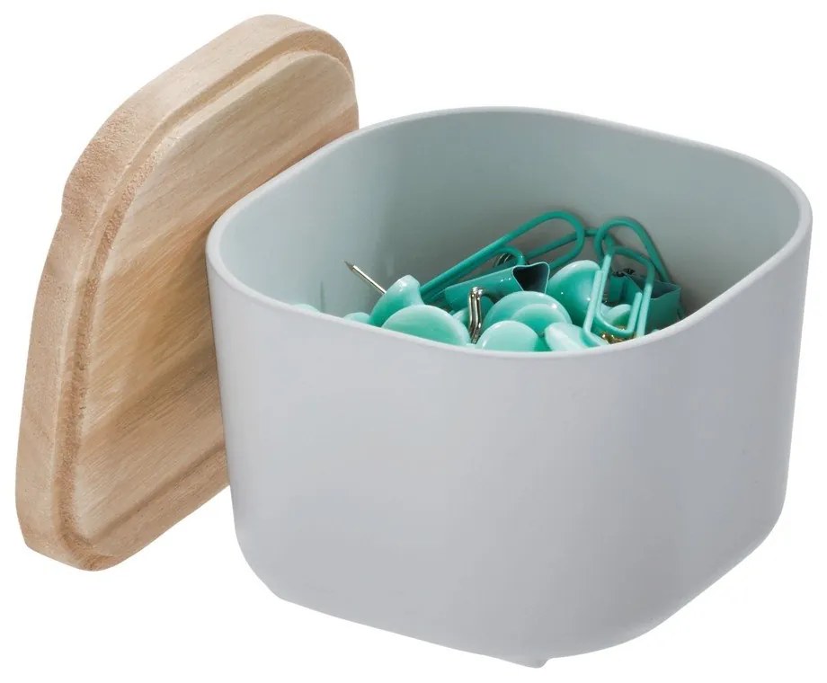 Сива кутия за съхранение с капак, изработена от дърво от пауловния , 9 x 9 cm Eco - iDesign