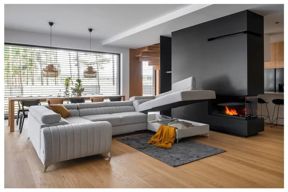 Светлосив разтегателен ъглов диван с място за съхранение (десен ъгъл U форма) Louis – ELTAP