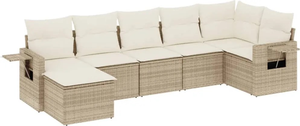 3220477 vidaXL Градински диван с възглавници, 7 части, бежов полиратан