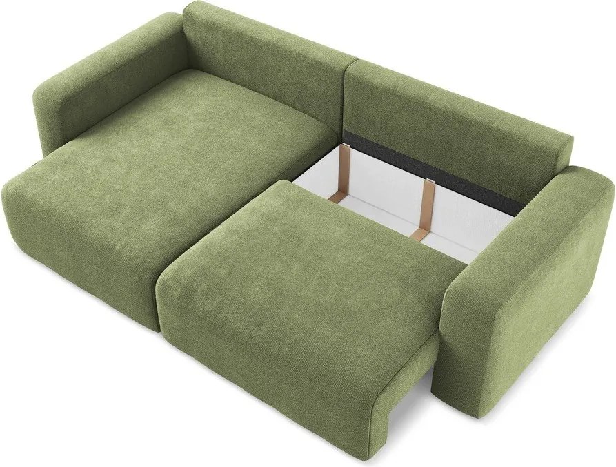 Зелен шенилов сгъваем/с място за съхранение ъглов диван (ляв ъгъл) Kona – Makamii