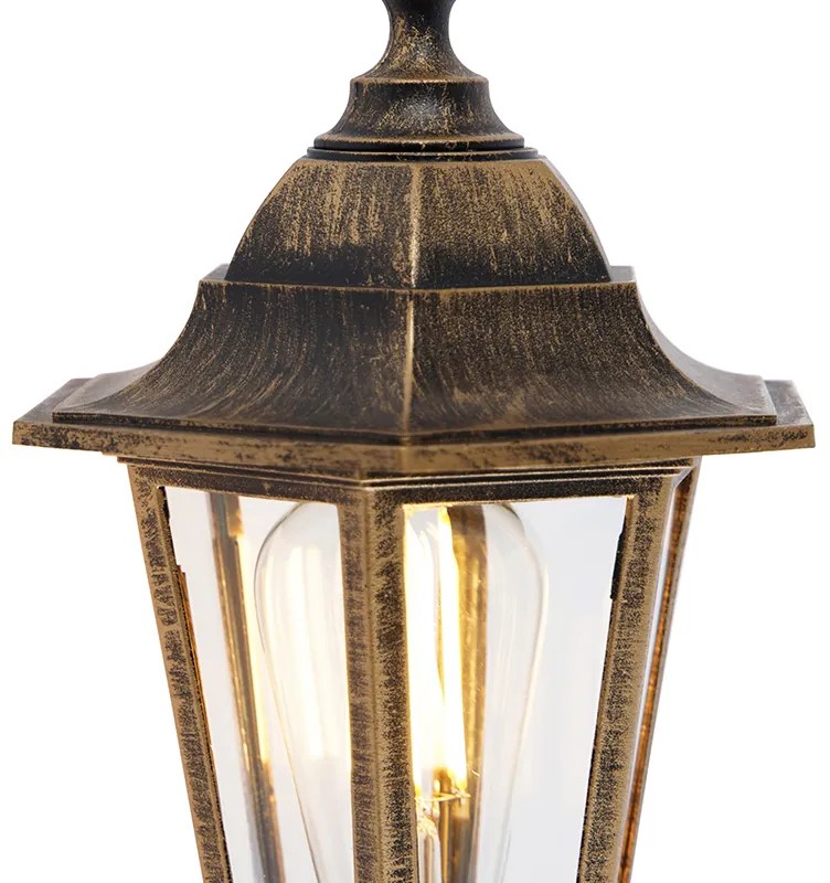 Класическа външна стенна лампа антично злато с детектор за движение - New Haven