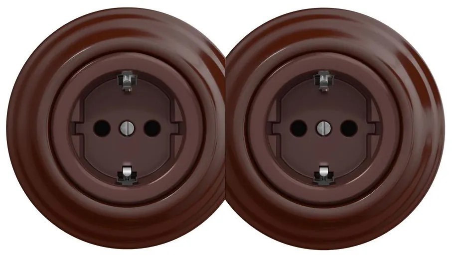 Kliklap - Двойна ретро домашна розетка с рамка SCHUKO 230V кафява