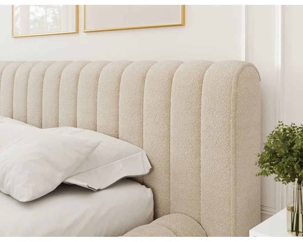 Бежово двойно тапицирано легло с място за съхранение и включена подматрачна рамка 180x200 cm Carilla – ELTAP