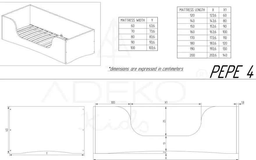 Детско легло от борова дървесина Pepe Dan, 90 x 160 cm - Adeko