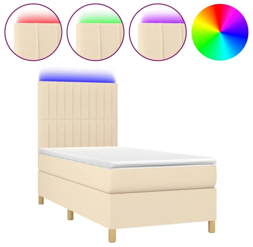 3135554 vidaXL Боксспринг легло с матрак и LED, кремаво, 80x200 см, плат