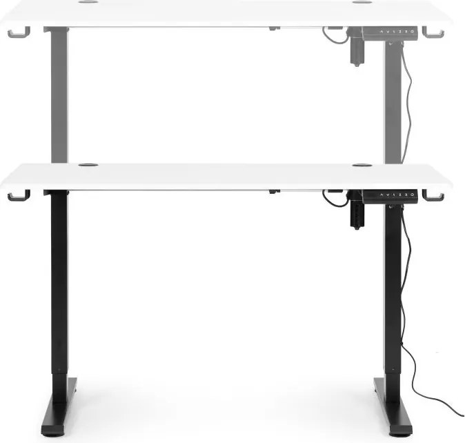 Електрическа работна маса с регулируема височина и черни крака - 120 x 60 cm Бял