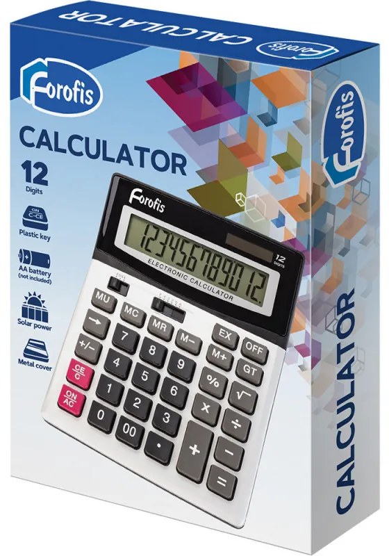 Настолен калкулатор Forofis 91592, 12-разряден, Памет, Двойна нула, Сив