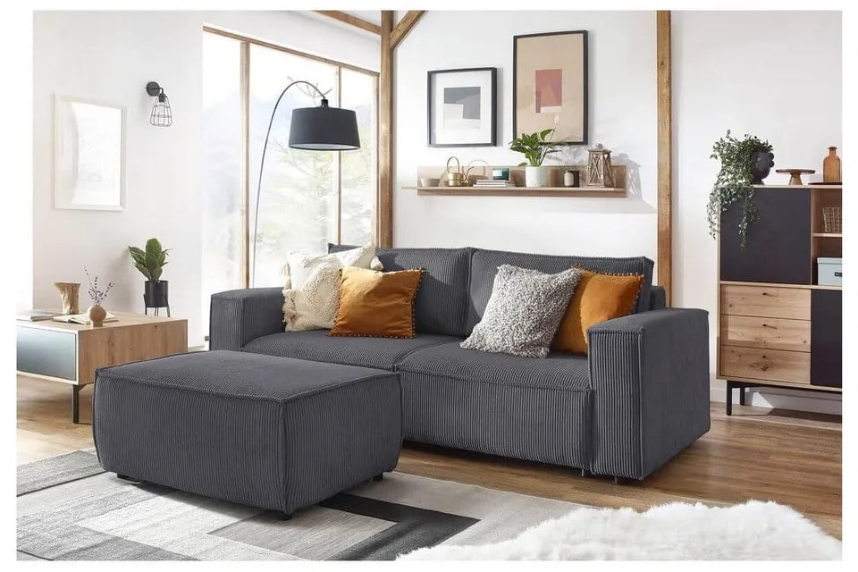 Тъмносива табуретка от велур Nihad - Bobochic Paris