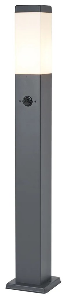 Външна лампа тъмно сива с опалово стъкло 80 см IP44 с контакт и сензор за движение - Malios