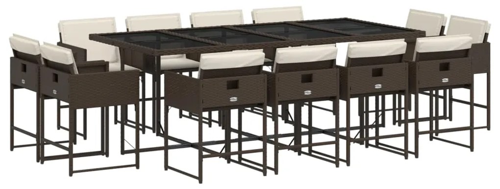 3211401 vidaXL Външен трапезен комплект 13 части с възглавници кафяв полиратан