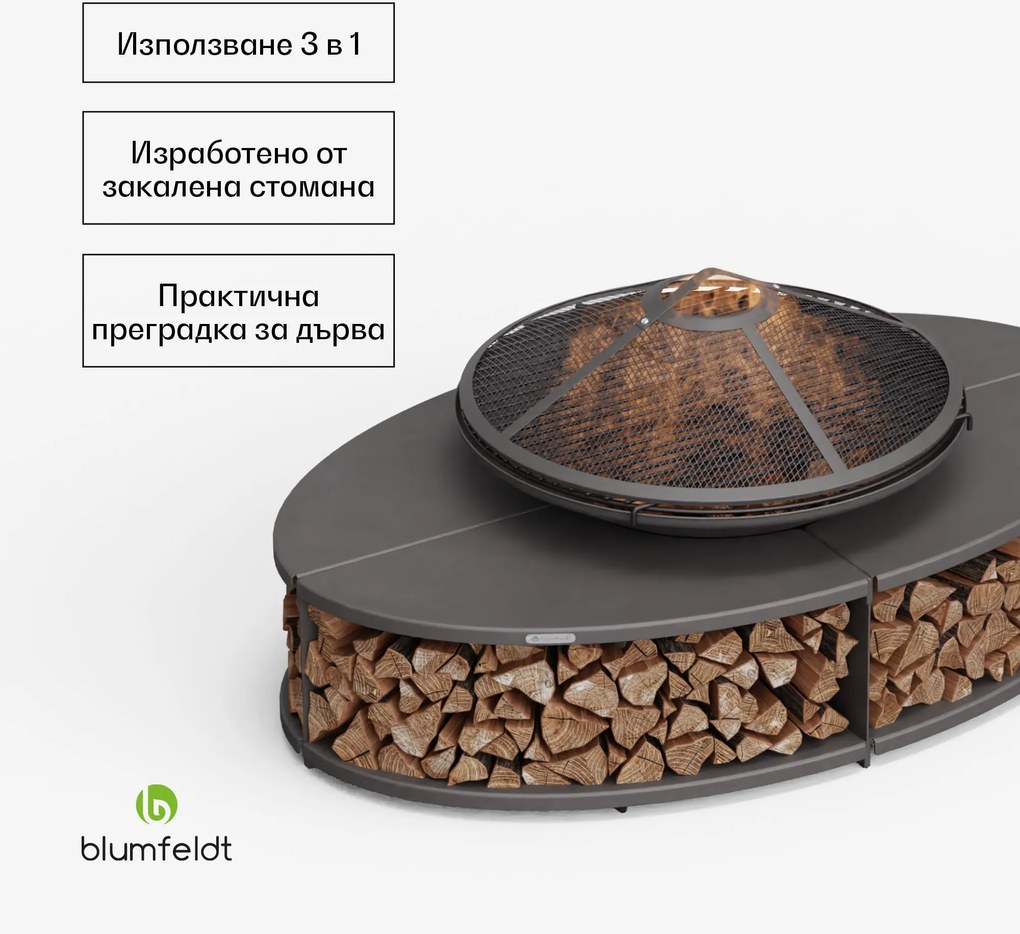 Blumfeldt Firebowl Ebeko 3 в 1, може да се използва като скара или маса, скара за печене + предпазител от искри