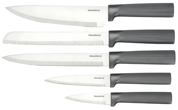 Комплект ножове Klausberg KB 7982, 6 части, Неръждаема стомана, Стойка от акациево дърво, Графит/кафяв