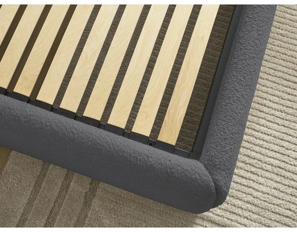 Тъмносиво тапицирано двойно легло без табла с място за съхранение и включена подматрачна рамка 160x200 cm Inera – Bobochic Paris