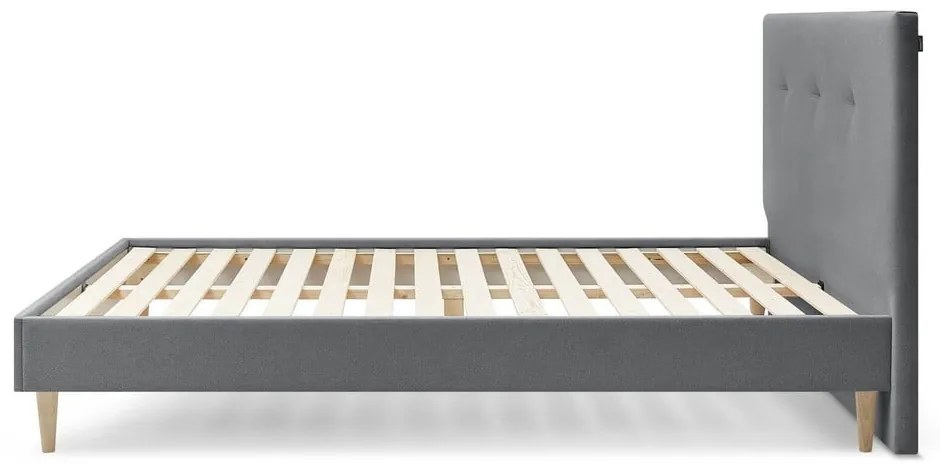 Сиво тапицирано двойно легло с решетка 180x200 cm Tory - Bobochic Paris