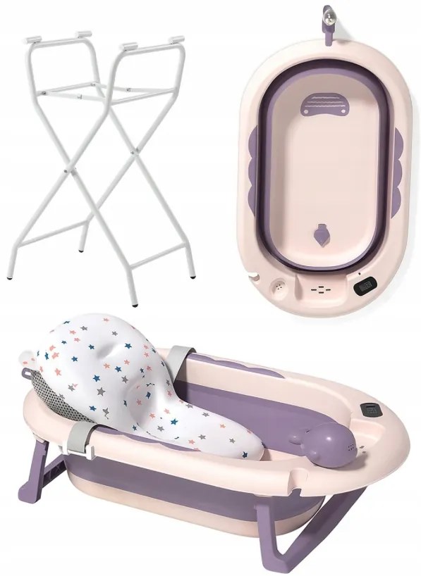 Сгъваема бебешка вана VAIANA PREMIUM с възглавница и стойка - повече цветове Сив