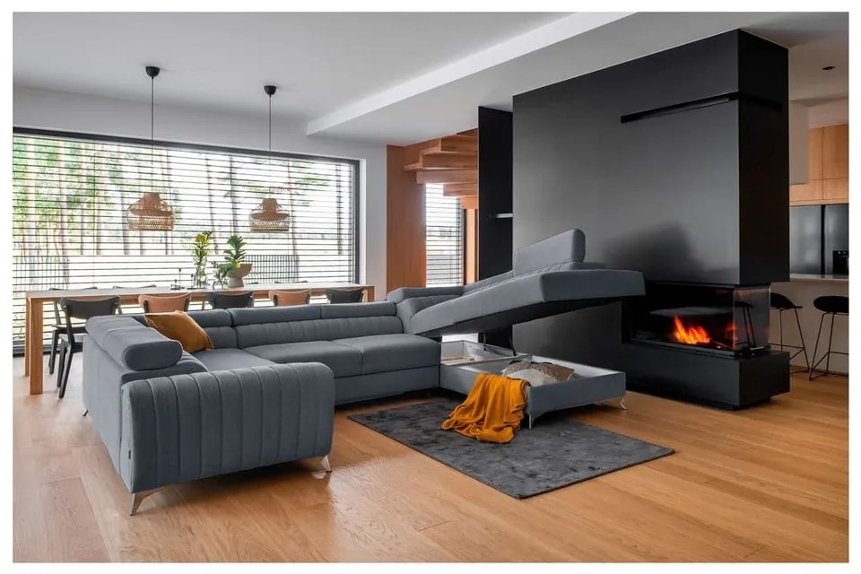 Син сгъваем/с място за съхранение ъглов диван (десен ъгъл/U форма) Louis – ELTAP