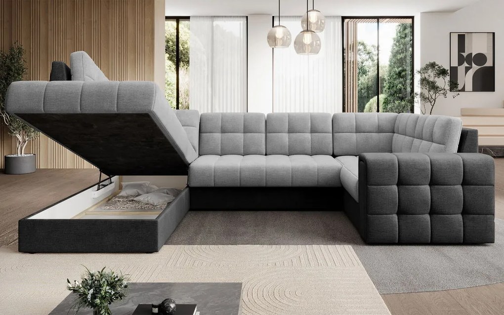 Ъглов диван Bale U-Светлосив - Черен-Ляв