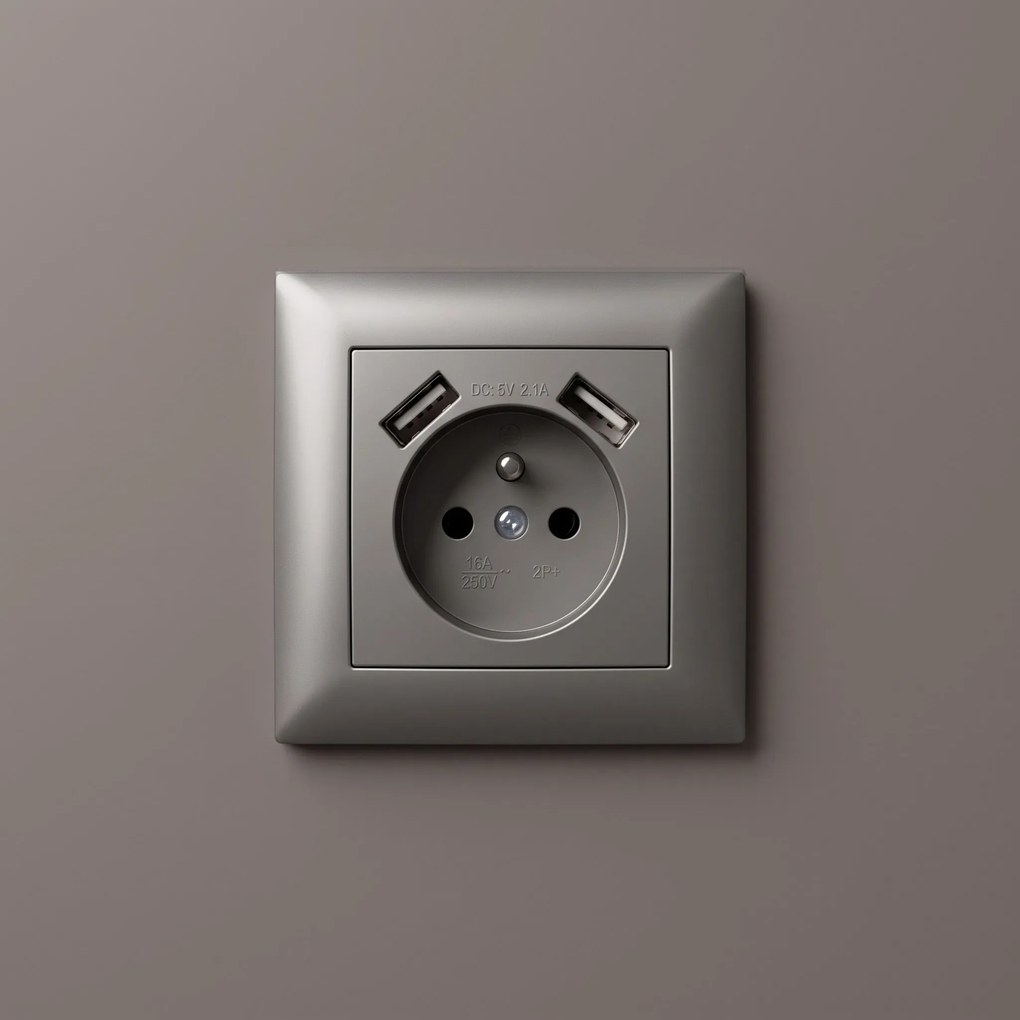 Единичен контакт със заземяване + 2x USB-A OSTE JNH003-G Grey