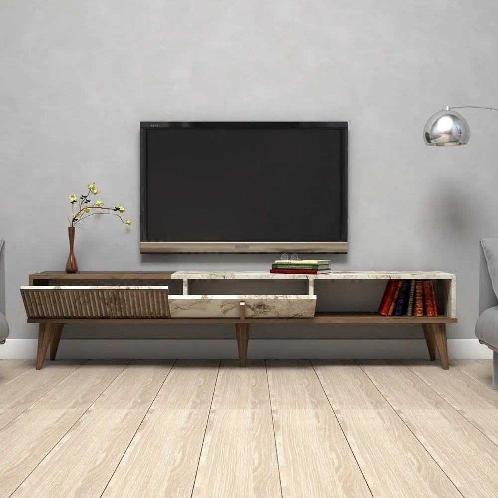 Маса за телевизор от декор от мрамор в естествен цвят 180x40 cm Milan – Kalune Design