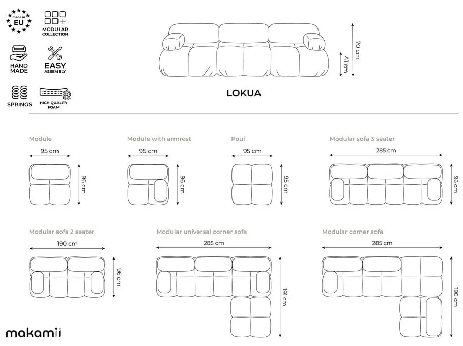 Бежов кадифен модулен диван 285 cm Lokua – Makamii