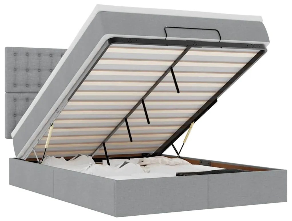 3314176 vidaXL Османска легло с матрак и LED, светлосиво, 140x200 см, плат